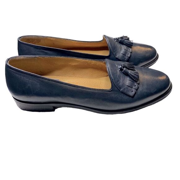 SELBY Moc Fit Wm’s Sz 8.5 Navy Blue Handcrafted Classic Leather Tassle Loafers - Picture 2 of 7